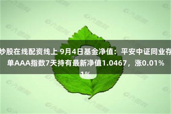 炒股在线配资线上 9月4日基金净值：平安中证同业存单AAA指数7天持有最新净值1.0467，涨0.01%